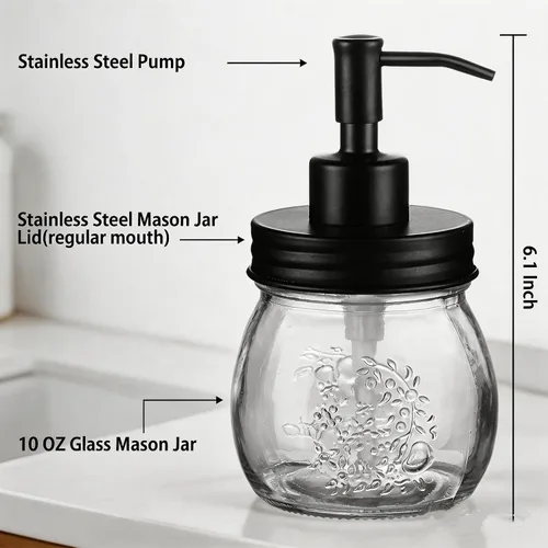 Miniatura 4 de Amolliar Dispensador de jabón líquido en tarro Mason de 10 onzas, bomba y tapa de acero inoxidable, bonita decoración de granja para cocina, baño