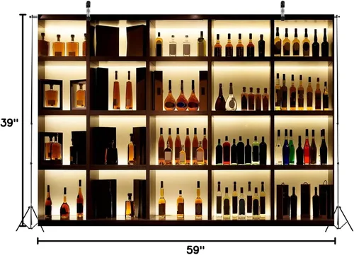 Miniatura 8 de BELECO Telón de fondo de fotografía de 5 x 3 pies, tela de lujo, cafetería, restaurante, pub, bar, varias botellas de alcohol, estante de vino