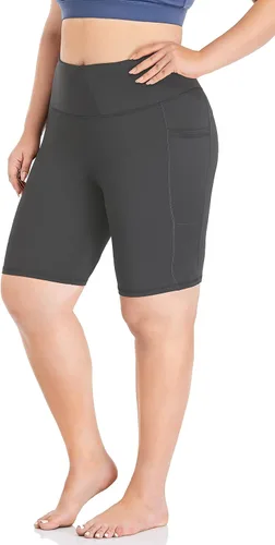 Miniatura 4 de ZERDOCEAN Pantalones cortos de ciclismo para mujer, talla grande, de 8 a 5 pulgadas, cintura alta, para yoga, entrenamiento, deportes, atletismo