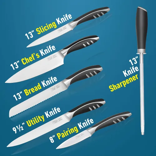Miniatura 3 de Slitzer Germany Juego de cuchillos de chef de 7 piezas, diseño ergonómico, cuchillos de chef de grado profesional, gran adición a cualquier cocina