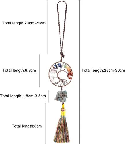 Miniatura 2 de rockcloud Adorno colgante de árbol de la vida de 7 chakras con borla de piedra cruda irregular para pared, coche, hogar, boda, boda, apatita azul