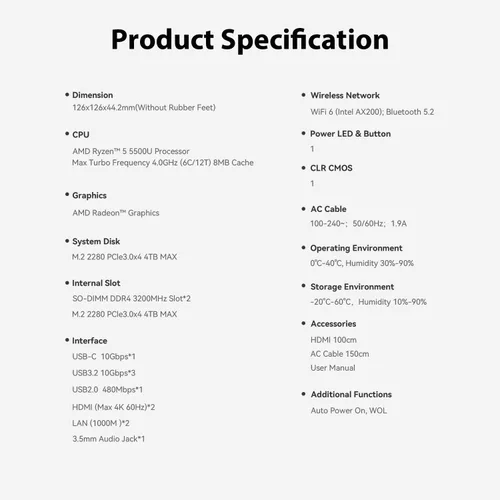 Miniatura 9 de Mini PC Beelink EQR5 con AMD Ryzen 5 Pro 5650U (6C/12T, hasta 4.2 GHz), 16 GB DDR4, 500 GB SSD PCIE3.0, Mini Computadora con Dual LAN, Soporta