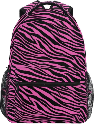 Fisyme Mochila para computadora portátil con estampado de cebra rosa, mochila para libros, viajes informales, senderismo, computadoras portátiles