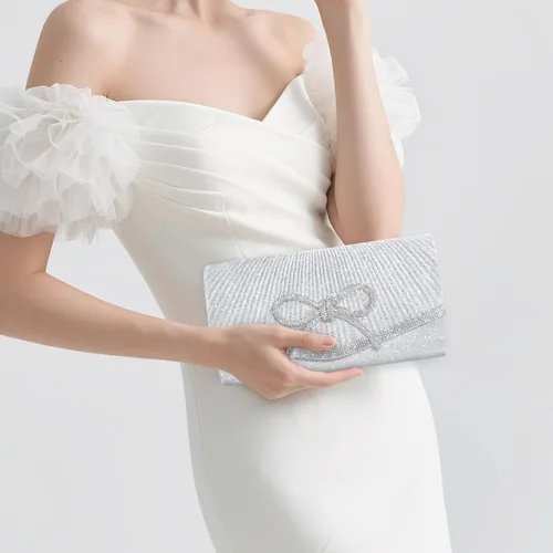 Miniatura 7 de Bolso de noche para mujer, bolsos de mano con lazo brillante, bolsa cruzada, bolsa de boda, fiesta de diamantes de imitación con purpurina