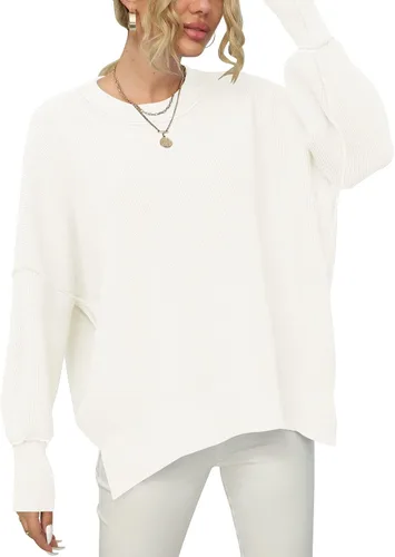 Miniatura 2 de LOGENE Women's Oversized Batwing Long Sleeve Crewneck Side Slit Ribbed Knit Pullover Sweater Tops