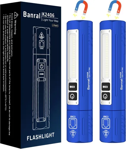 Banral Linternas tácticas recargables de alto lúmenes - Súper brillante pequeña y potente linterna LED magnética USB C, 8 modos, botón doble Azul