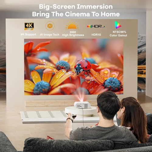 Miniatura 4 de Proyector para exteriores con Google TV: brillo 3000/tapa de lente automática y Keystone 4D/enfoque automático y control de voz AI, proyector