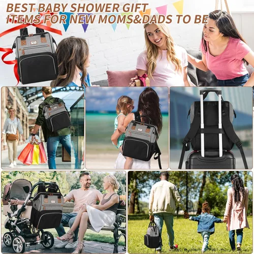 Miniatura 8 de Mochila para pañales: bolsa de bebé grande para niños y niñas, mochila para pañales para hombres, bolsa de hombro para mamá, 2 bolsas de pañales