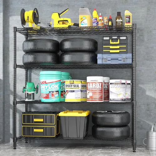 Miniatura 6 de Homdox Estantes de almacenamiento de 60"W, estantería de alambre resistente de 4 niveles con ruedas, 2400LBS estantes de metal ajustables Negro