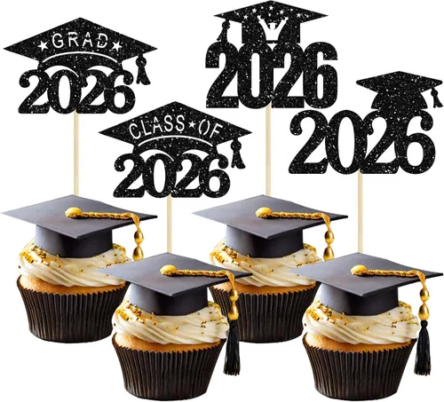 Miniatura 30 de Paquete de 24 adornos para cupcakes de clase 2026 con purpurina 2026 Felicidades Graduación Diploma Done Cupcake Picks 2026 Graduación Temática