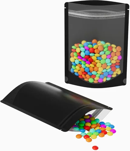 Miniatura 5 de QQ Studio Paquete de 100 bolsas resellables de plástico de poliéster negro mate translúcido frontal (3.3 onzas (5 x 7 pulgadas), bolsa de pie