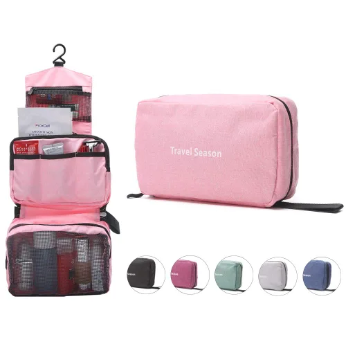 Miniatura 10 de Neceser colgante de lona Estuche de viaje compacto Organizador de cosméticos Kit de higiene de cuidado personal Bolsa de accesorios de baño