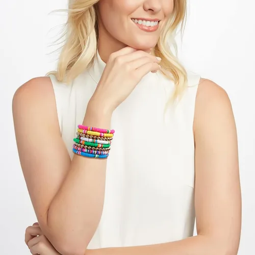Miniatura 44 de Surfer Heishi - Pulseras apilables para mujer, apilables, de vinilo arcoíris, disco de arcilla, pulseras elásticas para la amistad, joyería bohemia