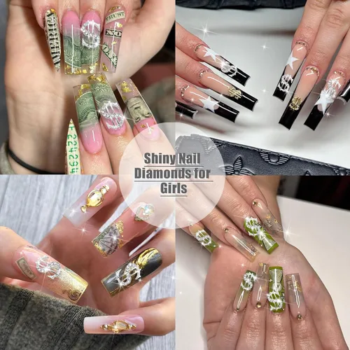 Miniatura 7 de RODAKY 10 dijes de uñas de dólares plateados 3D, dijes brillantes para uñas, joyas de uñas de lujo, diamantes de imitación para uñas acrílicas