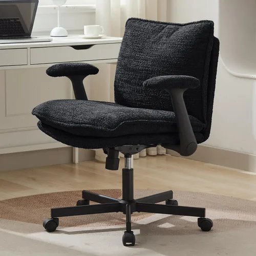 Miniatura 11 de Kassipo Silla de Oficina con Patas Entrecruzadas con Ruedas y Brazos Abatibles, Silla de Escritorio Tapizada con Patas Entrecruzadas, Sillas