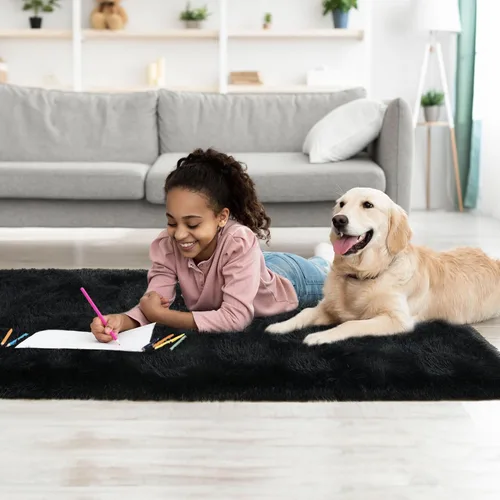 Miniatura 8 de Tepook Alfombras Suaves Corredoras para Dormitorio de 2x6 pies con Respaldo de Goma, Alfombras Negras Esponjosas para Sala de Estar, Alfombra