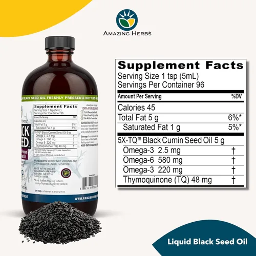 Miniatura 6 de Amazing Herbs Aceite de semilla negra de alta calidad, sin gluten, sin OMG, prensado en frío, Nigella sativa ayuda a la salud digestiva, apoyo