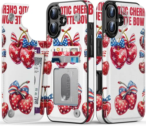 Miniatura 16 de FUNMIKO Funda tipo cartera para iPhone 13 con tarjetero, bloqueo RFID, protección de grado militar y obras de arte impresas con rayos UV, cierre