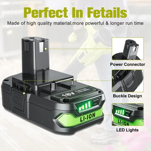 Miniatura 5 de Paquete de 2 paquetes actualizados de 4000 mAh de repuesto para batería Ryobi 18V P107 compatible con batería Ryobi de 18 V ONE+ P102 P103 P104 P105