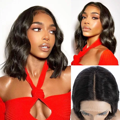 Miniatura 8 de QVR - Peluca de cabello humano corto estilo Bob con flequillo, 10 pulgadas, cabello lacio virgen brasileño hecho a máquina, sin encaje frontal