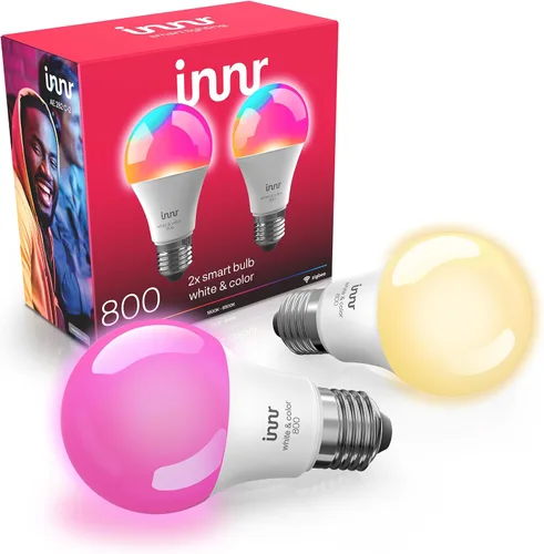 innr - Bombilla inteligente Zigbee A19, funciona con Hue*, Alexa, SmartThings (se requiere hub), luz blanca y de color, bombilla LED E26, bombilla