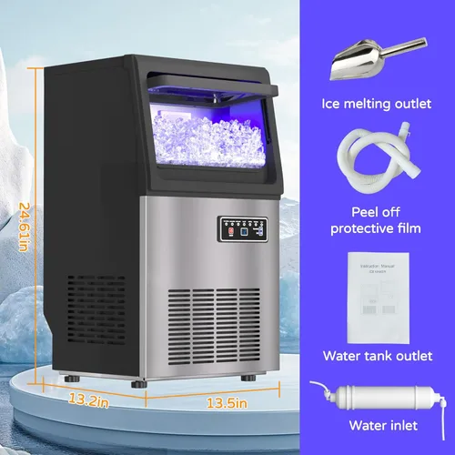 Miniatura 9 de Máquina de hielo comercial de pepitas de 80 libras/24 horas con almacenamiento de 15 libras, máquina de hielo de pellets de acero inoxidable, lista