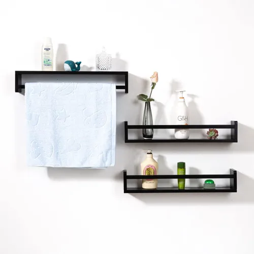 Miniatura 7 de AZSKY Estantes clásicos para libros de guardería, estantes flotantes de madera negra, estantería de pared para decoración de baño, cocina, especias