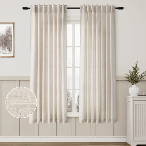 Miniatura 49 de Aersas Aqua Green Linen Curtains 84 Inches Long 2 Panels Set Back Tab Rod Pocket Living Room Curtain Farmhouse Rustic Light Filtering Hook Drapes