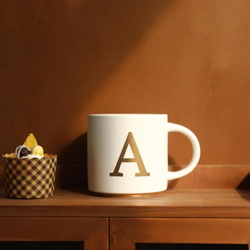 Miniatura 4 de COLLECTIVE HOME - Tazas de cerámica con monograma, tazas de café con inicial dorada de 15 onzas, elegantes tazas de té del alfabeto, elegante taza p