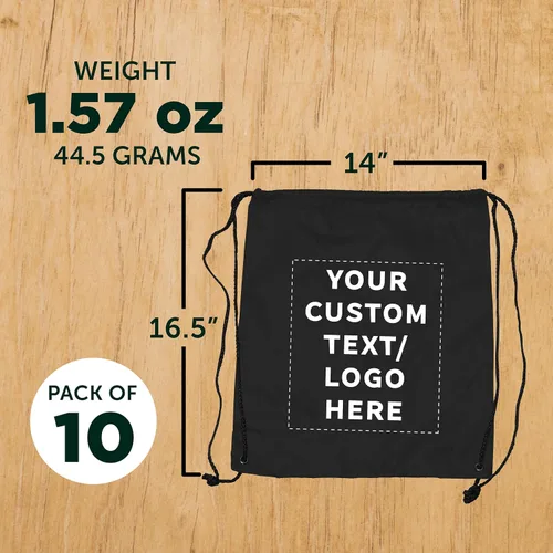Miniatura 5 de DISCOUNT PROMOS Bolsas clásicas con cordón de poliéster, paquete a granel, Negro -, 14"x16.5