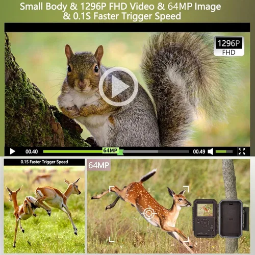 Miniatura 3 de BLAZEVIDEO Cámara WiFi Trail de 64MP 1296P HD con audio, 3 disparadores PIR activados por movimiento 0.1s y detección gran angular de 120°, visión