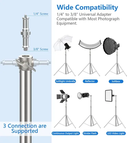 Miniatura 2 de Paquete de 2 soportes de luz de acero inoxidable de 9.2 pies/110 pulgadas, trípode de soporte de luz de fotografía resistente con adaptador
