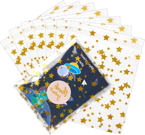 Miniatura 22 de 100 bolsas de regalo de celofán con estampado de estrellas, de 6 x 10 pulgadas, bolsas de regalo de celofán, bolsas de regalo de fiesta, bolsas