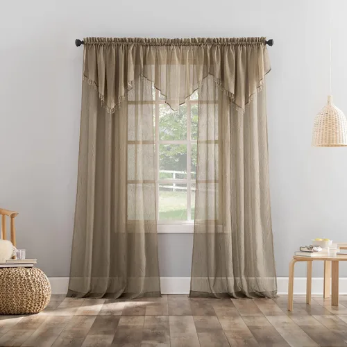 Miniatura 3 de No. 918 Erica - Juego de 3 cortinas de gasa triturada con cuentas transparentes con bolsillo para cortinero Beige pardo