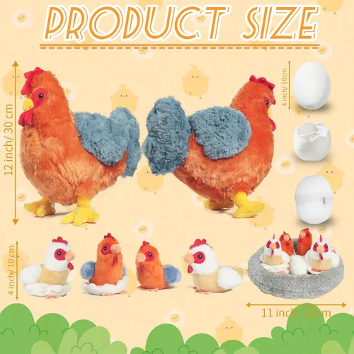 Miniatura 5 de Juego de peluche de pollo 9 en 1, juguete de peluche de pollo para niños, gallina ponedora de huevos con cremallera, pollos y huevos, juguetes