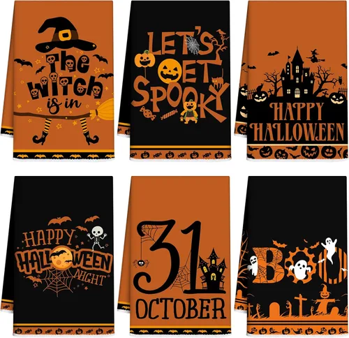 Miniatura 16 de Ganeen Juego de 6 toallas de mano de Acción de Gracias con texto en inglés «Hello Fall» en blanco y negro, vintage, calabaza, camión, motero