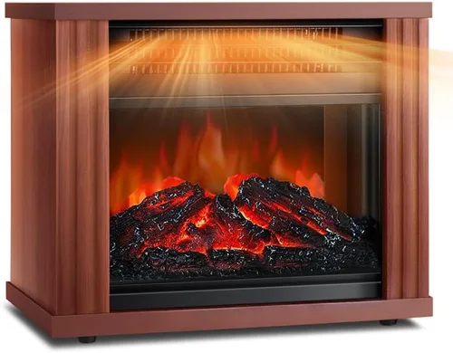 LifePlus - Calefactor eléctrico para chimenea, estufa de chimenea portátil de madera con efecto de llama bailando 3D realista, calefactor de mesa