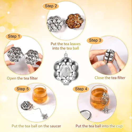 Miniatura 4 de Cunhill 4 Juegos de Infusores de Té Suelto de Acero Inoxidable Bolas de Té Lindos Coladores de Té Filtros Infusores con Colgantes de Piedra