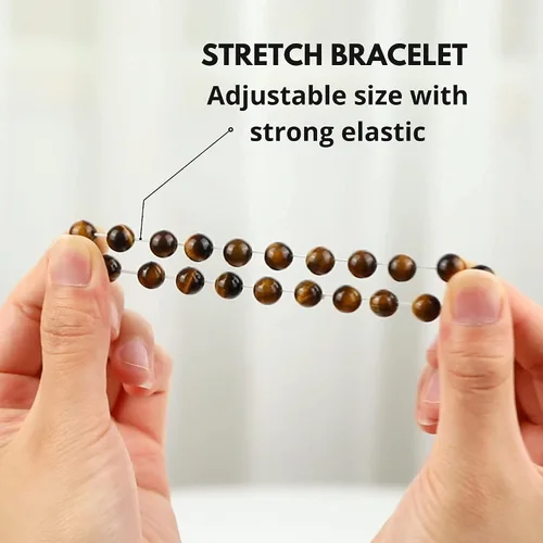 Miniatura 50 de Crystal Vibe Pulseras de cuentas de 0.315 in para mujeres y hombres, pulseras de cristal con piedras preciosas naturales, tamaño elástico ajustable