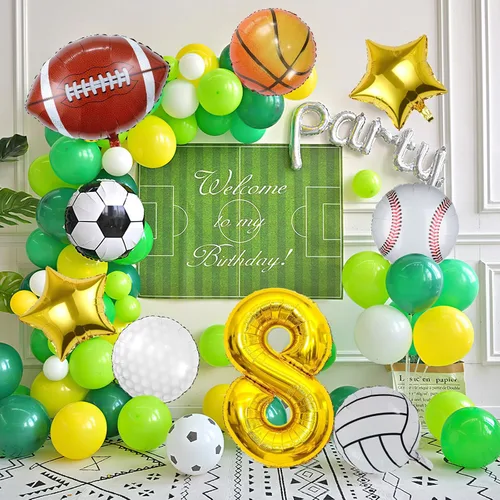 Miniatura 7 de Globos de aluminio deportivos de 9 piezas, para fútbol, baloncesto, béisbol, voleibol, golf, fútbol y números, globos de aluminio de Mylar