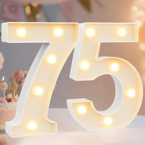 Miniatura 14 de Pooqla Letras y Números Decorativos con Luces LED, Letras y Números de Neón de Plástico Blanco para Decoración de Fiestas, Bodas, Funciona