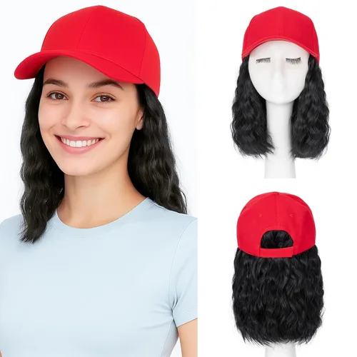 Miniatura 21 de SEGO - Peluca de gorra con pelo adjunto para mujer, gorra negra de béisbol con extensiones de pelo, gorra de béisbol larga y ondulada con ajuste