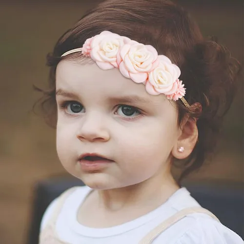 Miniatura 5 de Diademas de flores de nailon para bebé niña, con moños de flores, accesorios elásticos para el cabello, corona, envolturas florales hechas a mano