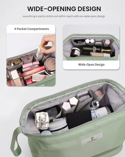 Miniatura 2 de Pocmimut - Bolsa de maquillaje para mujer, neceser grande y de viaje. Para guardar objetos de aseo, maquillaje, peines, cepillos, etc., D-verde