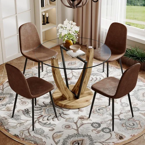 Miniatura 53 de JUFU Juego de mesa de comedor redonda para 4, mesa de comedor de 48 pulgadas con mesa de mármol sintético y 4 sillas tapizadas, moderno juego