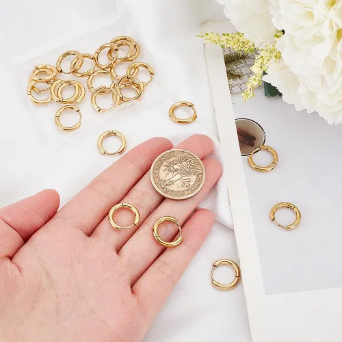 Miniatura 4 de UNICRAFTALE 24 aretes de aro de oro hipoalergénicos de acero inoxidable para mujer, joyería de 0.551 in