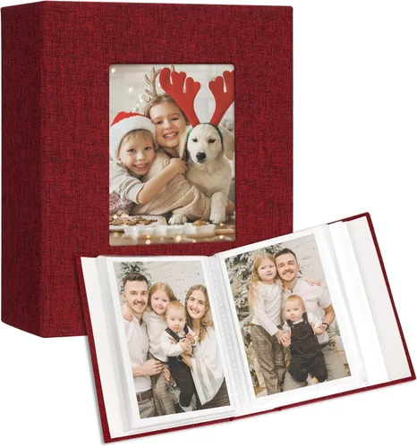 Miniatura 22 de Vienrose Álbum de fotos pequeño de 4 x 6 pulgadas, paquete de 2 mini libros de fotos con cubierta de lino, 26 páginas con capacidad para 52 Azul