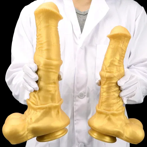 Consolador gigante dorado de silicona realista, consolador anal de pene falso de animales, tapón anal para el punto G, vagina, estimulación