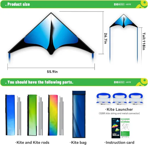 Miniatura 6 de Delta Kite for Kids & Adults, Extremely Easy to Fly Kite, Suitable for Family outings, Outdoor Games and activitie
