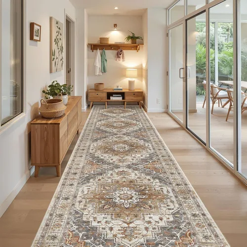 Miniatura 606 de Madane Tapete lavable de 2 x 10 pies para pasillo, cocina, recibidor, clásico, suave, antideslizante para interiores, casa de campo, baño, sala